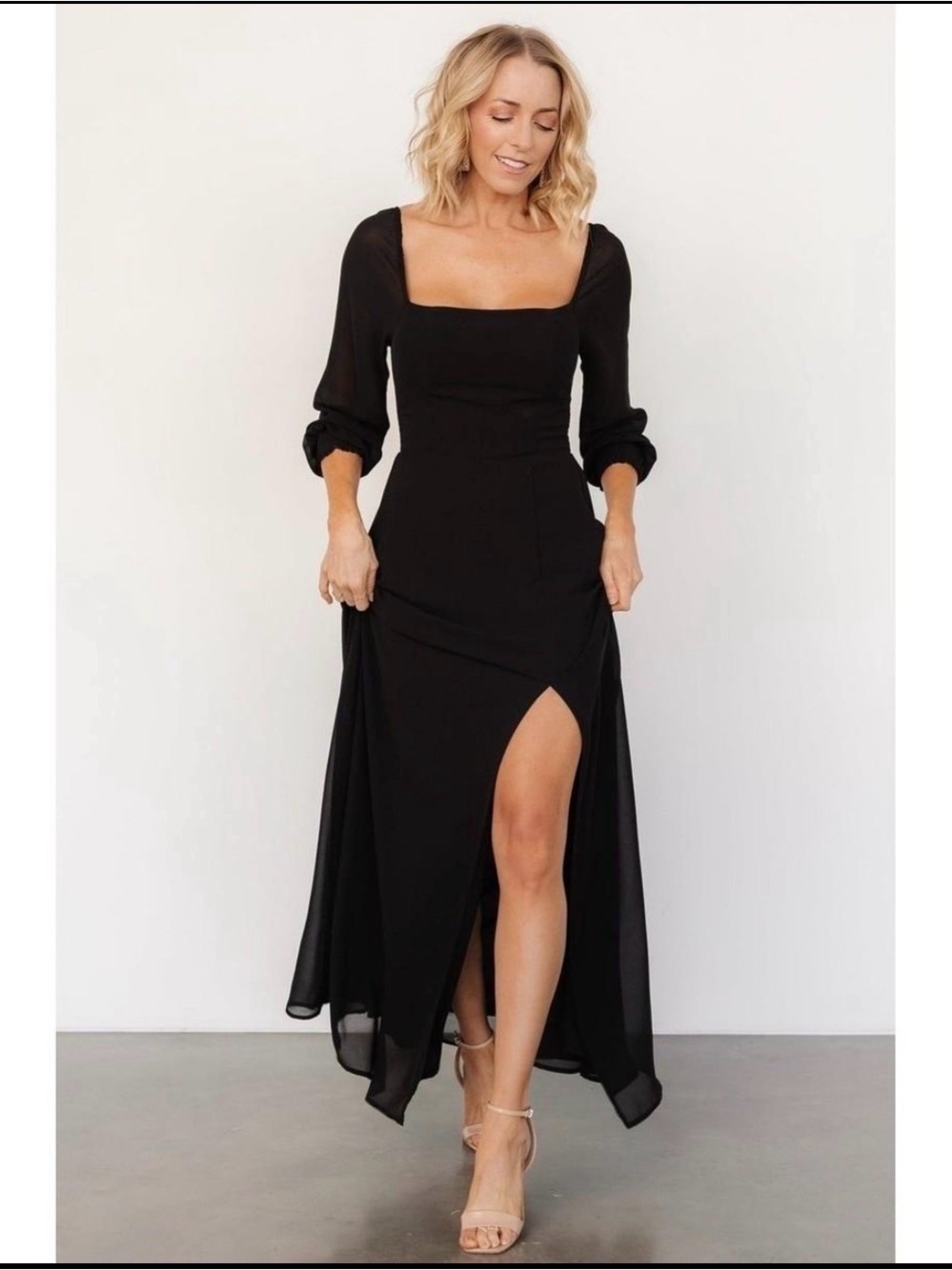 Baltic Born Black Square-Neck Maxi Dress with High Slit